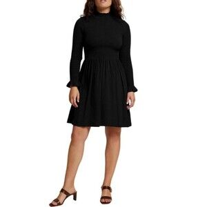 NWT Nation LTD Zuri Smocked Turtleneck Black Mini Dress Size M